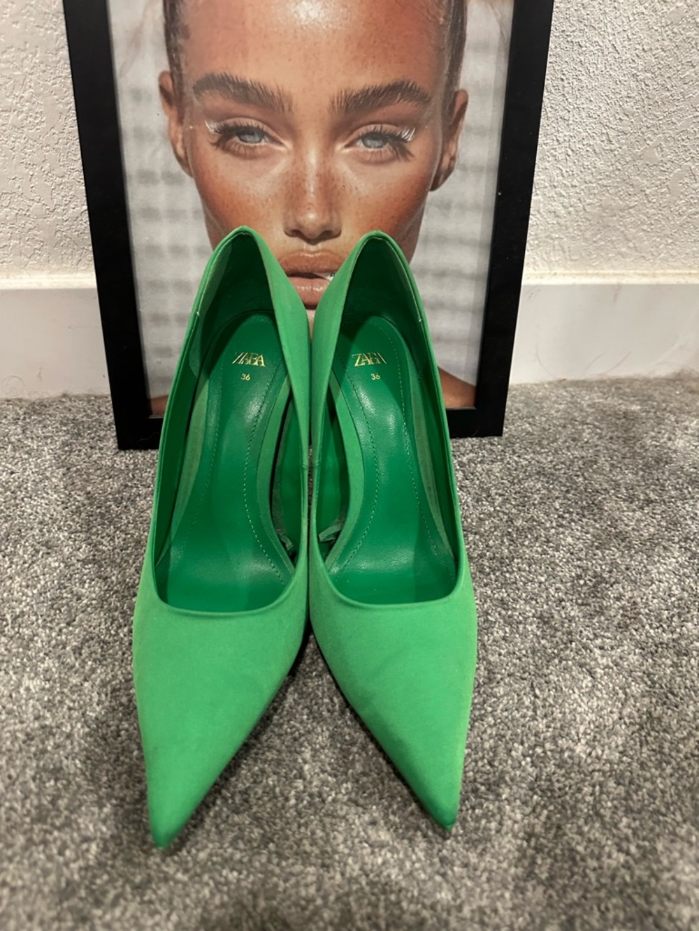 Zara Emerald Green Pointed-Toe Pumps Sz 36 (5.5)